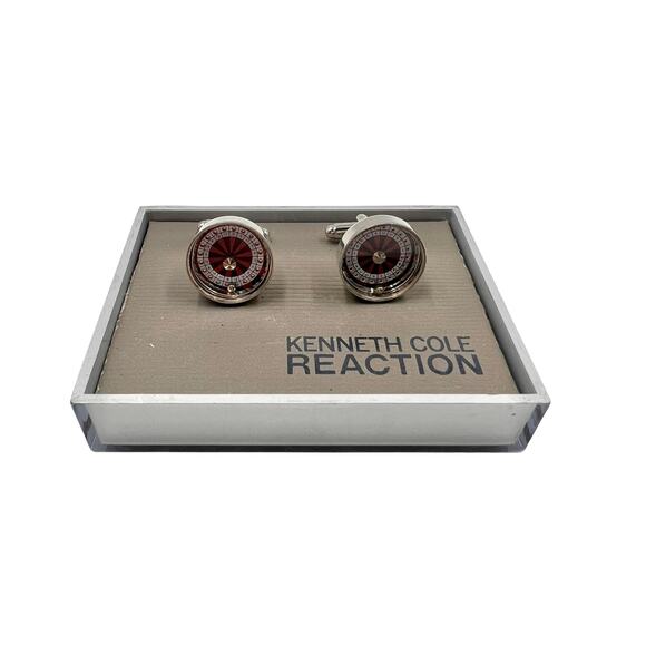 Kenneth Cole Reaction Mens Novelty Silver Roulette Wheel Cuff Links - Picture 1 of 5